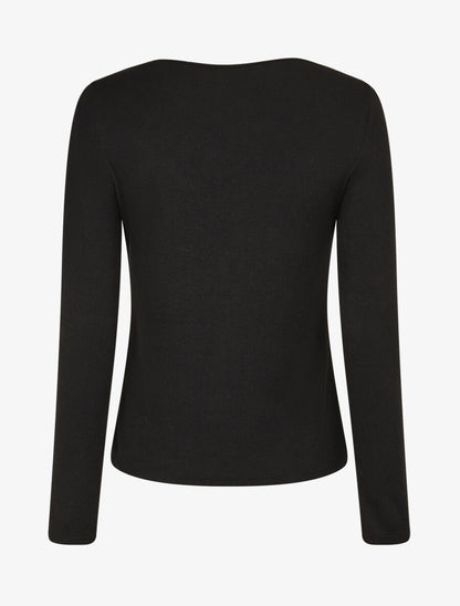 Pull fin à encolure carrée empiècement dentelle - Noir - 2
