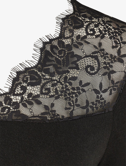Pull fin à encolure carrée empiècement dentelle - Noir - 3