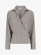 Blouse élastiquée à col cache-coeur - Marron chiné - 1