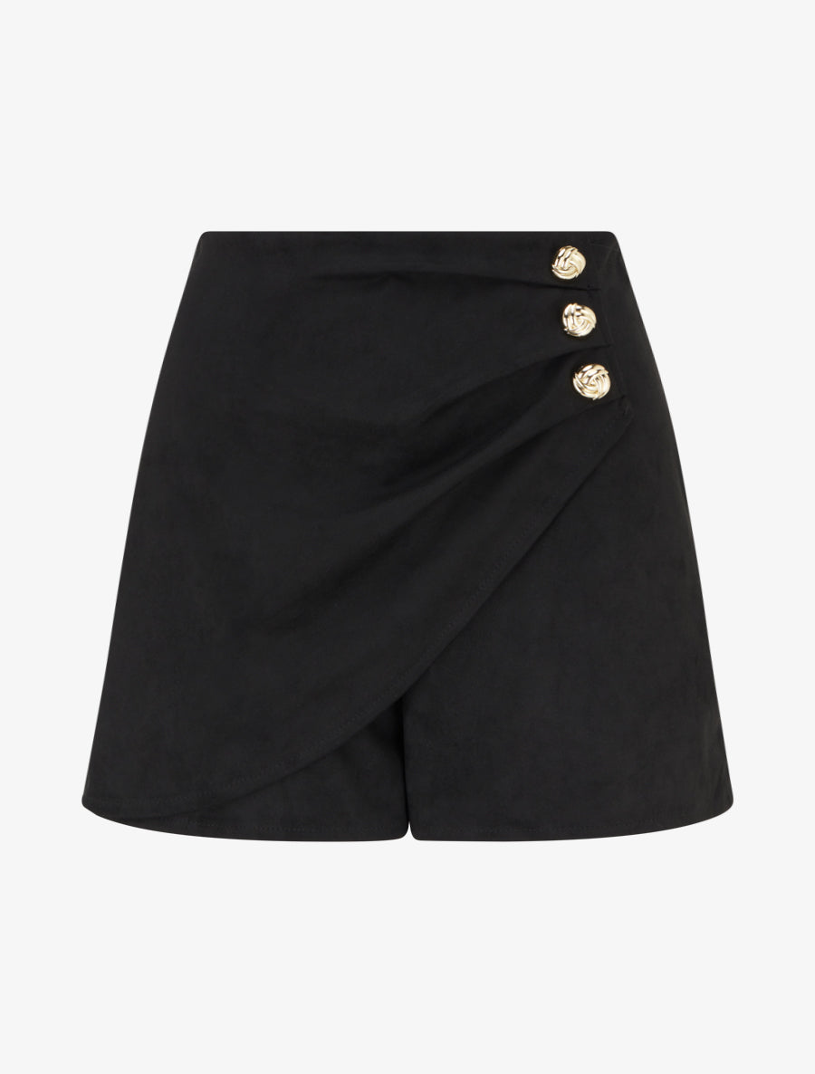 Short style jupe en suédine à effet drapé - Noir - 1