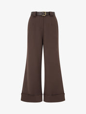 Pantalon taille haute à revers - Marron - 1