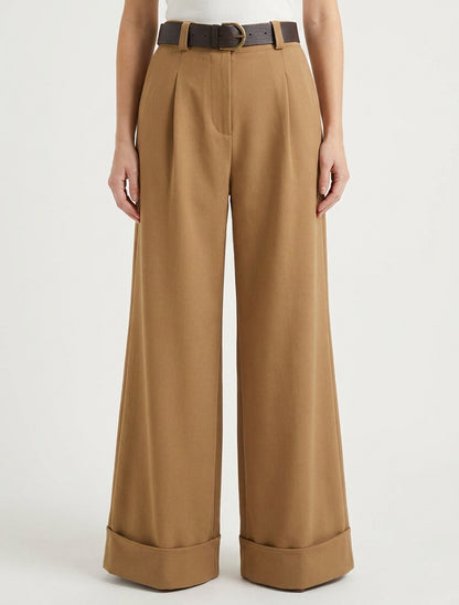 Hose mit hoher Taille und Umschlag - Kamel