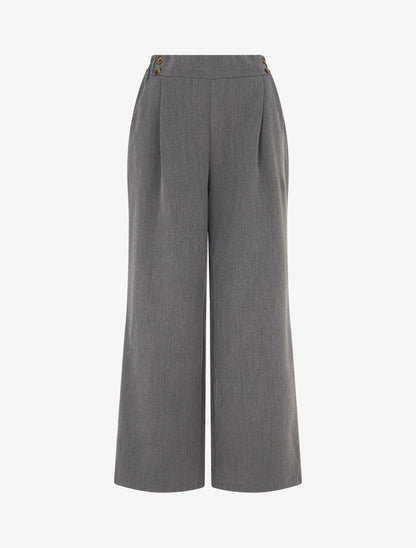 Pantalon ample à taille haute à boutons - Gris - 1