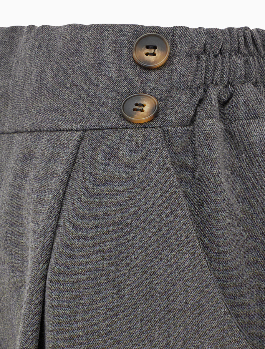 Pantalon ample à taille haute à boutons - Gris - 3