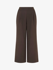 Pantalon ample à taille haute à boutons - Marron - 1
