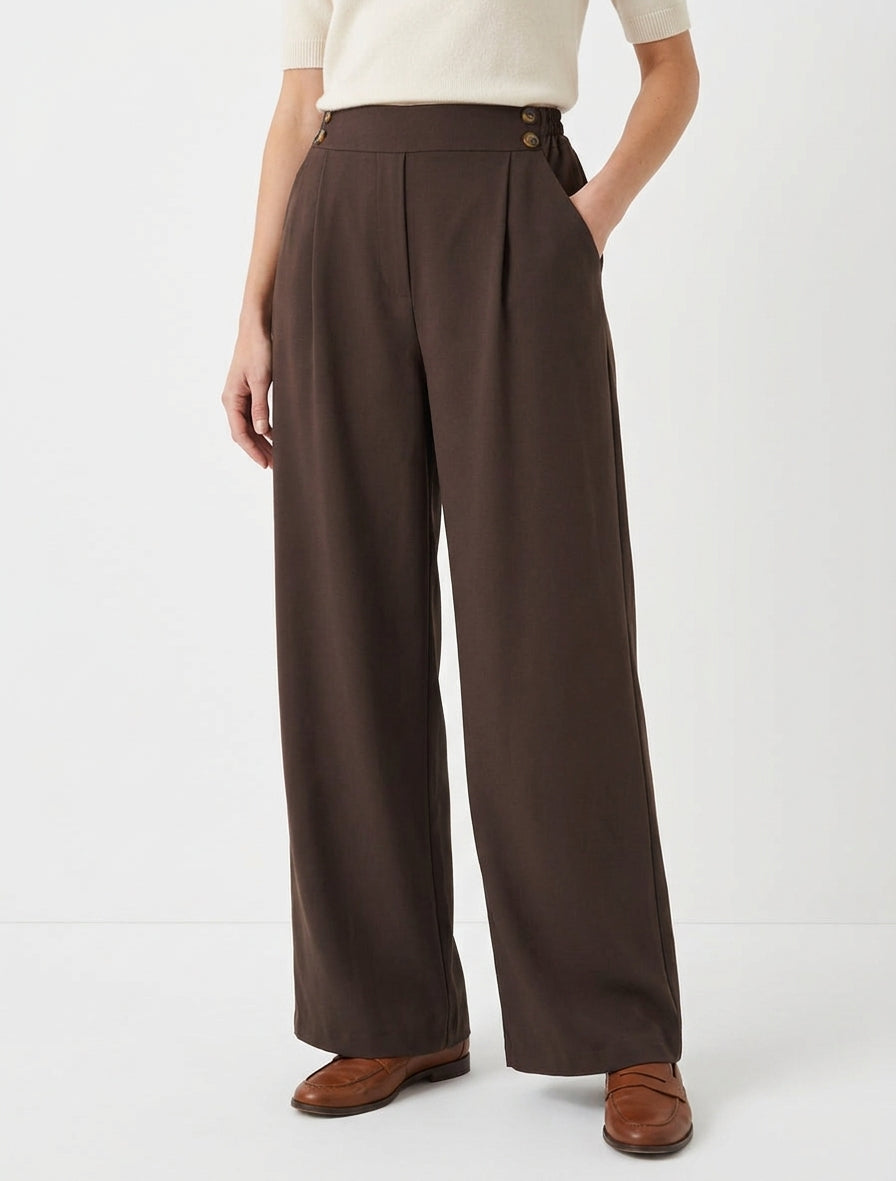 Weite Hose mit hoher Taille und Knöpfen - Braun