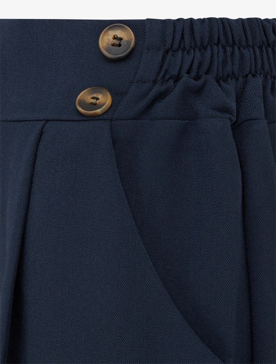 Pantalon ample à taille haute à boutons - Marine - 3
