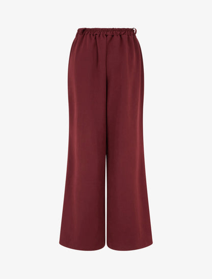 Pantalon ample à taille haute élastiquée et boutonnée - Bordeaux - 2