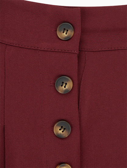 Pantalon ample à taille haute élastiquée et boutonnée - Bordeaux - 3