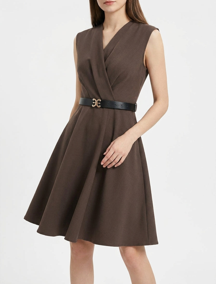Ärmelloses Skaterkleid mit Wickelausschnitt - Braun