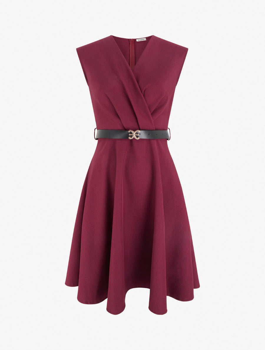 Robe patineuse sans manches à col cache-coeur - Lie de vin - 1