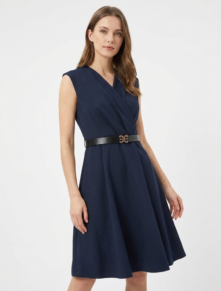 Ärmelloses Skaterkleid mit Wickelausschnitt - Marine