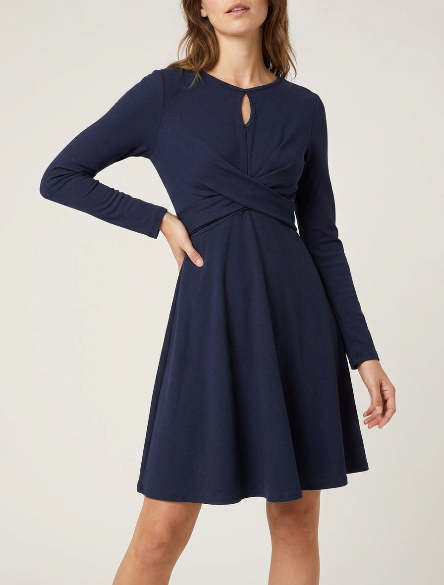 Skaterkleid mit Wickeleffekt in der Taille - Marine