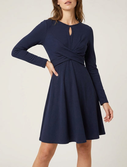 Skaterkleid mit Wickeleffekt in der Taille - Marine