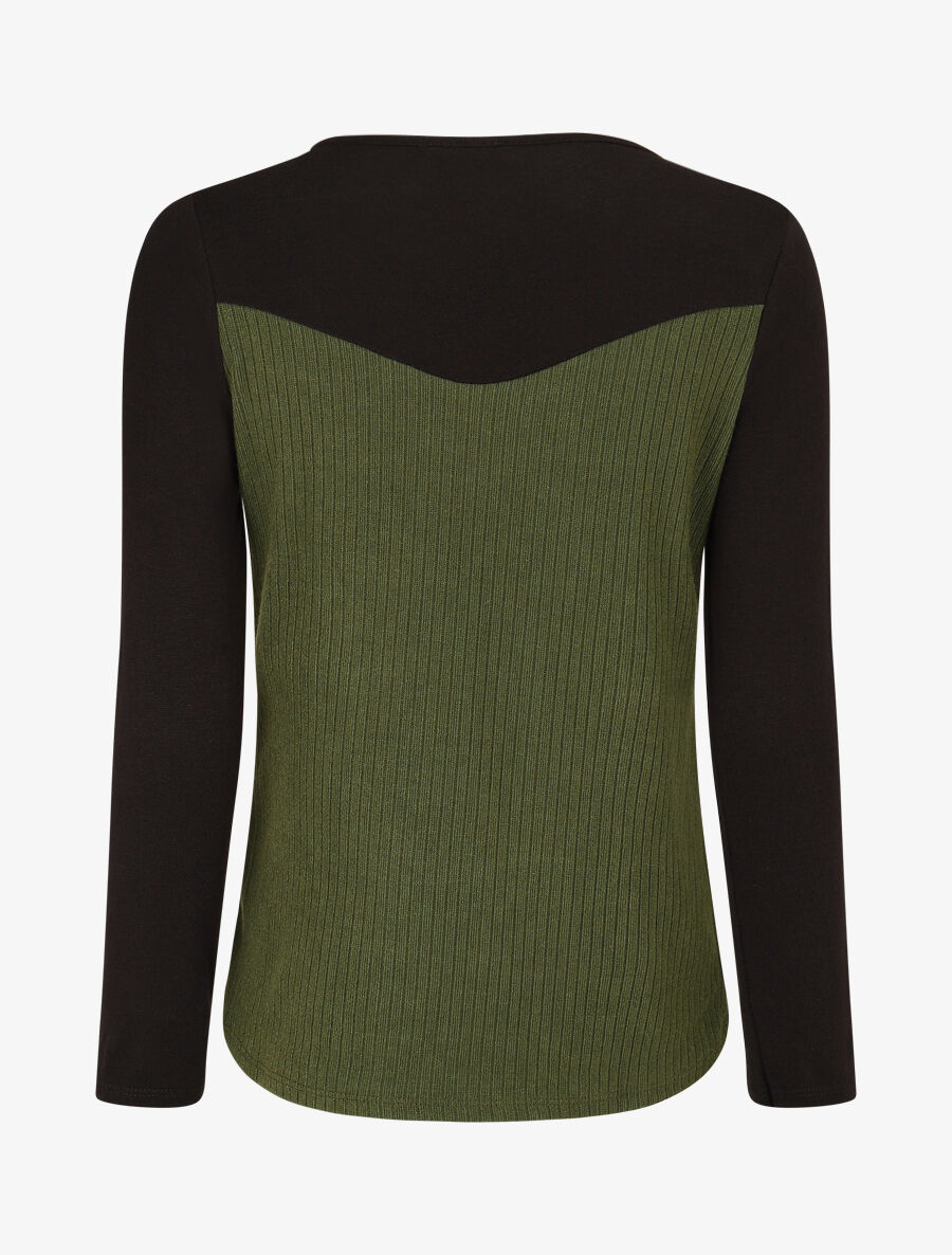 Pull bimatière à encolure zippée - Vert - 2
