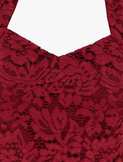 Robe moulante à buste en dentelle et manches courtes - Bordeaux - 3
