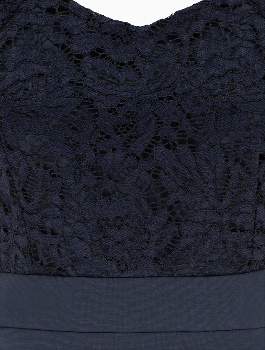 Robe moulante à buste en dentelle et manches courtes - Marine - 3