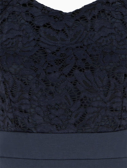 Robe moulante à buste en dentelle et manches courtes - Marine - 3