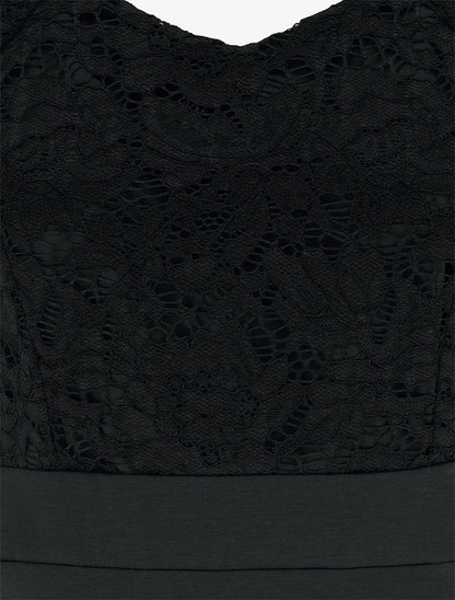 Robe moulante à buste en dentelle et manches courtes - Noir - 3