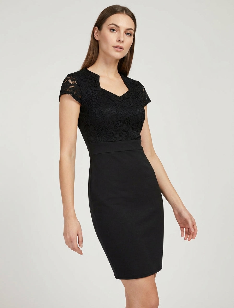 Spitzen-Bustier-Kleid mit kurzen Ärmeln - Schwarz
