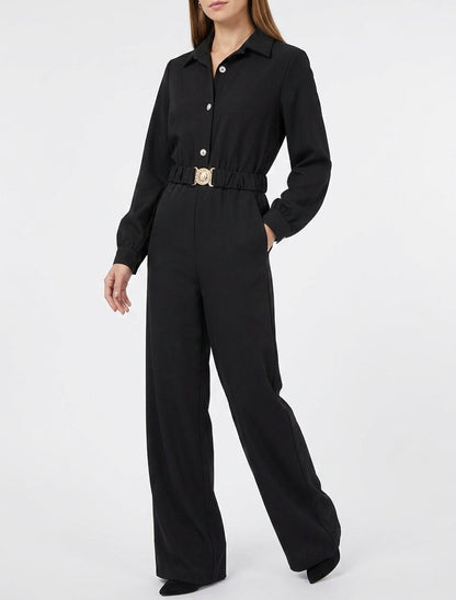 Langärmeliger Overall mit Gürtel - Schwarz