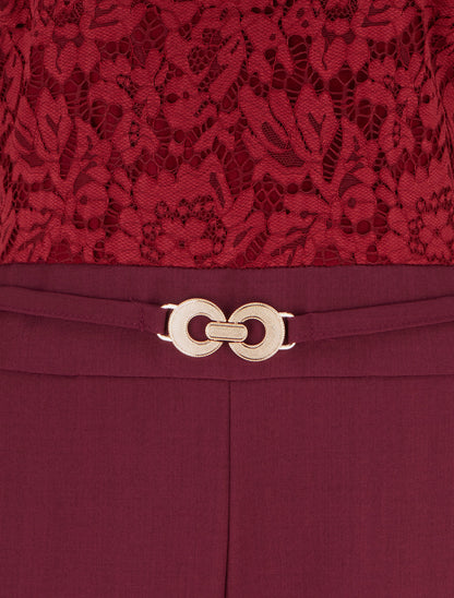 Combinaison en dentelle à boucle bijou - Lie de vin - 3