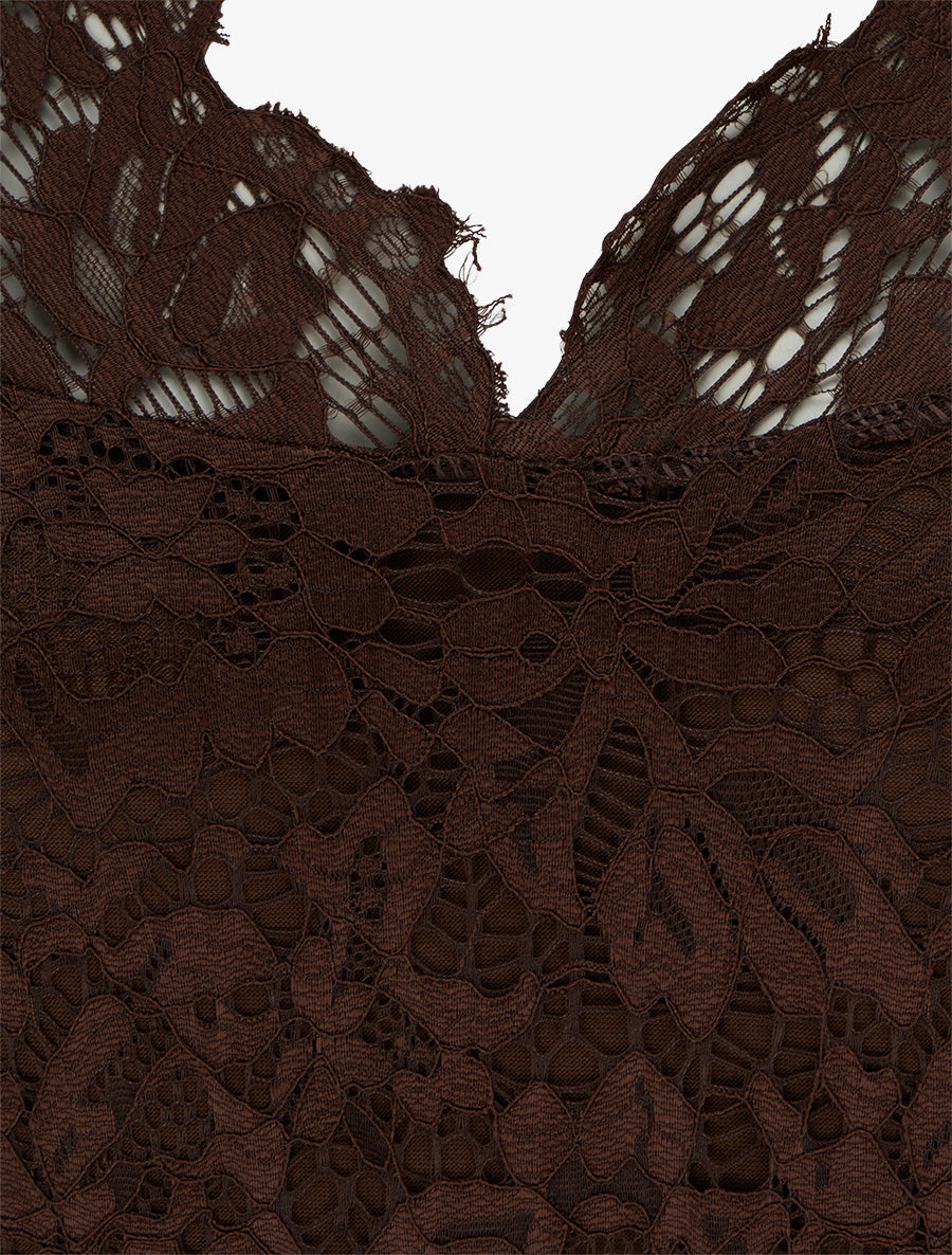 Combinaison en dentelle à boucle bijou - Marron - 3