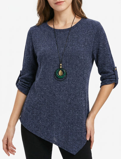 Gerippter Pullover mit aufkrempelbaren langen Ärmeln - Marine