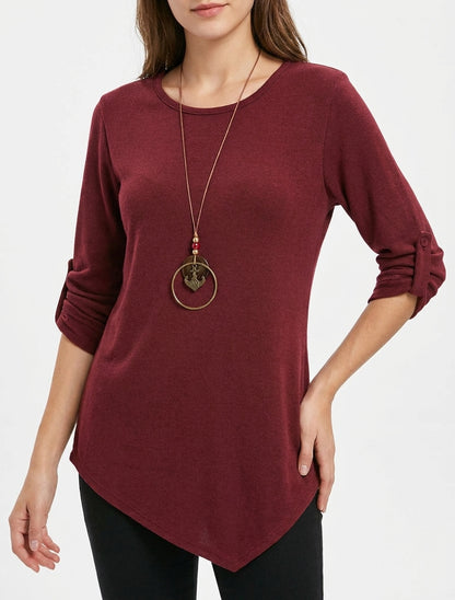 Einfarbiger Pullover mit aufrollbaren langen Ärmeln - Bordeaux