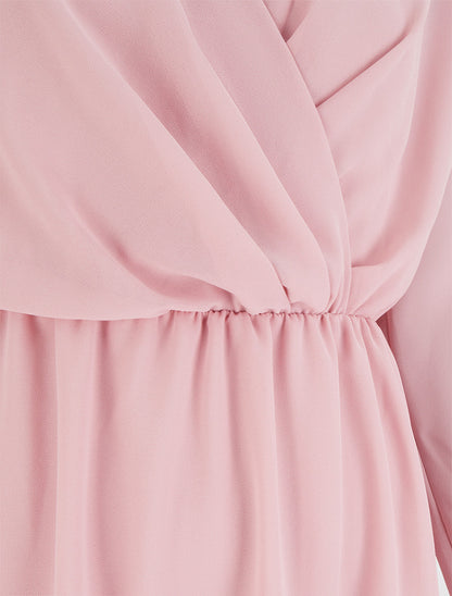 Robe évasée en voile à col cache-coeur - Rose - 3