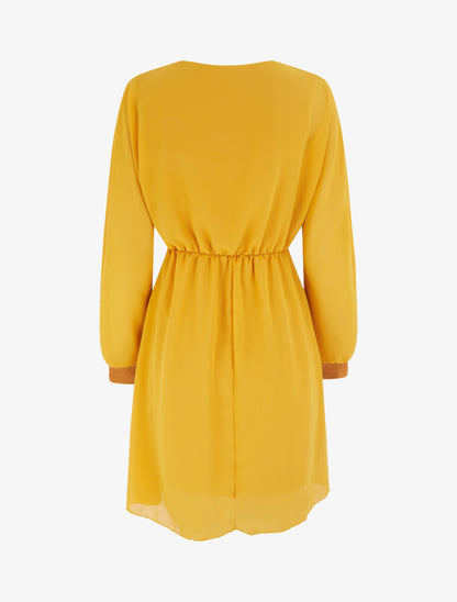 Robe évasée en voile à col cache-coeur - Moutarde - 2