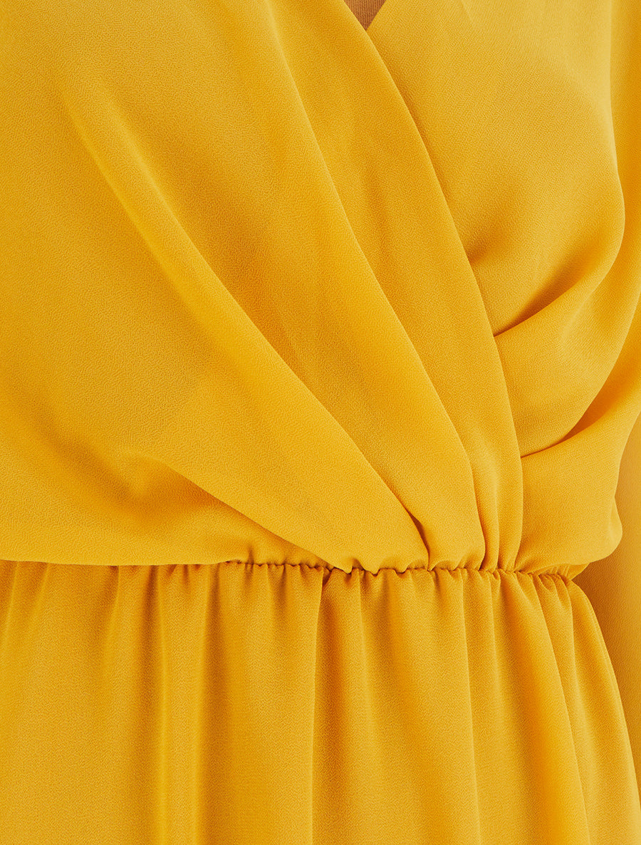 Robe évasée en voile à col cache-coeur - Moutarde - 3