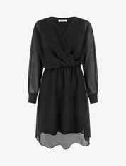 Robe évasée en voile irisé à col cache-coeur - Noir - 1