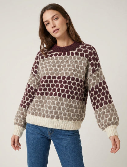 Pullover aus Mohair-Mischung mit Rundmuster - Bordeaux/Taupe