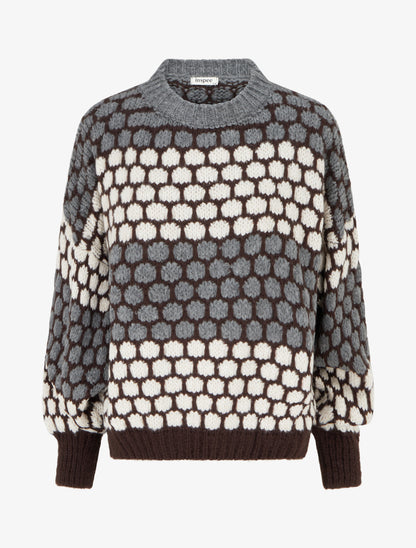 Pull en mohair mélangé à motif ronds - Gris/écru - 1