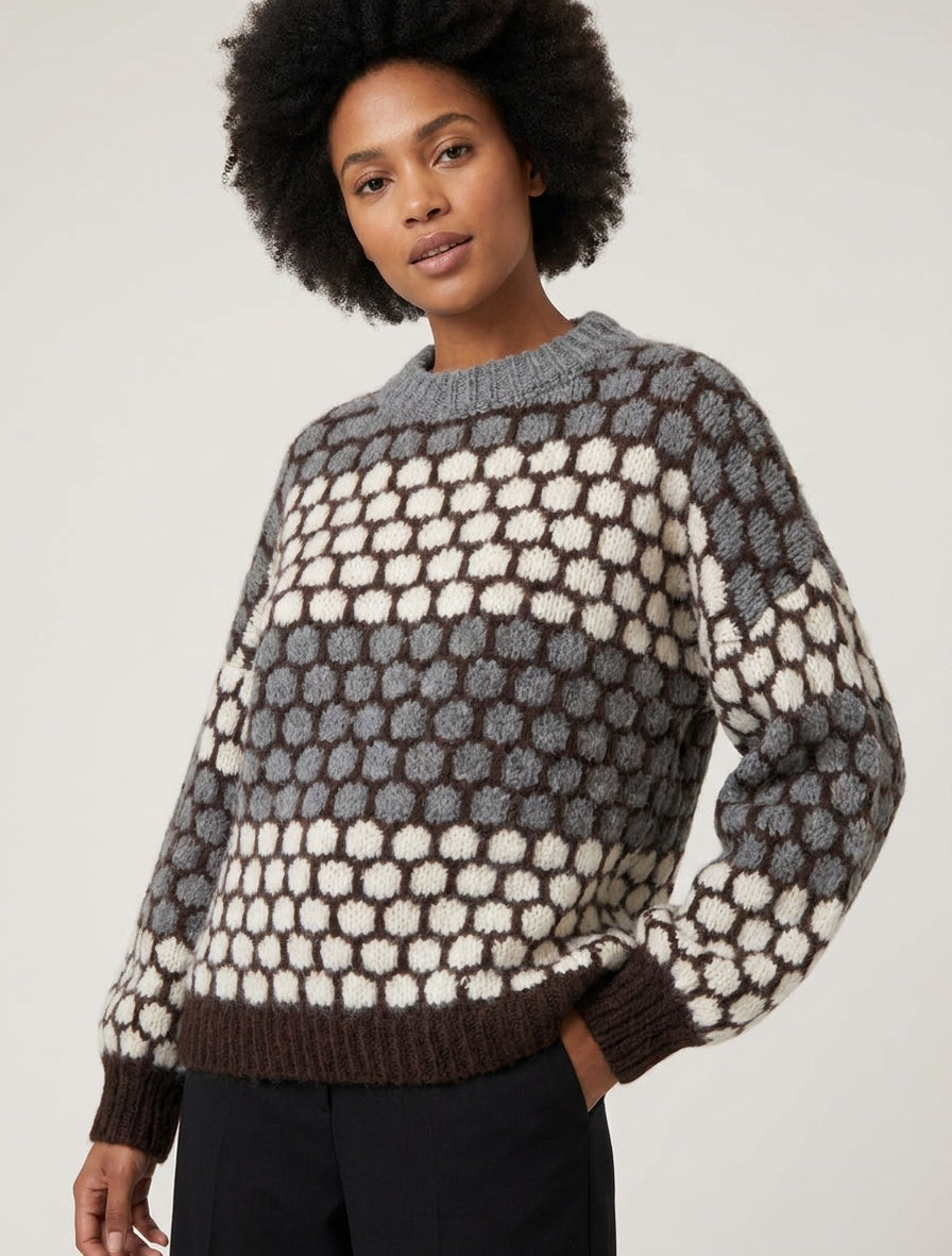 Pullover aus Mohair-Mischung mit Rundmuster - Grau/Naturweiß