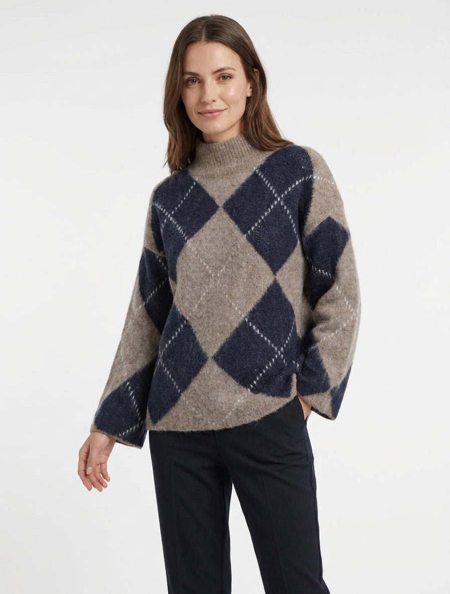Rollkragenpullover mit Karomuster aus Mohair-Mischung - Maulwurf