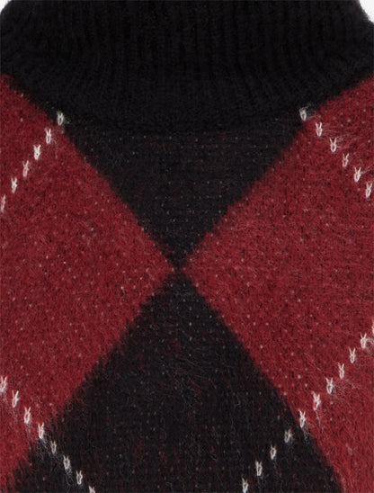 Pull à col montant et motif carreaux en mohair mélangé - Bordeaux - 3