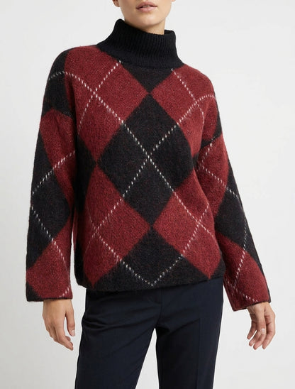 Rollkragenpullover mit Karomuster aus Mohair-Mischung - Bordeaux