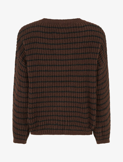 Pull mohair inscription LOVE à rayures - Marron - 2
