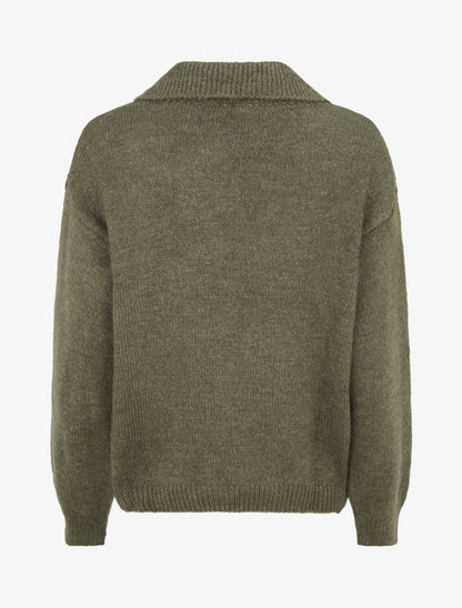 Pull en maille à col boutonné - Kaki - 2