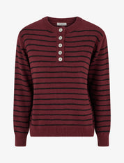 Pull rayé ample col boutonné - Bordeaux - 1