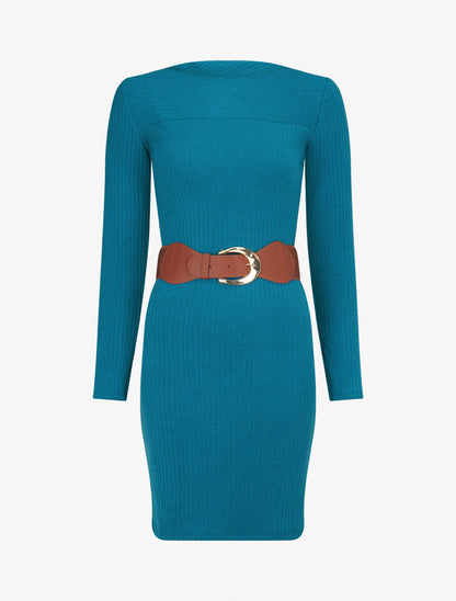 Robe côtelée à dos nouer - Bleu canard - 1