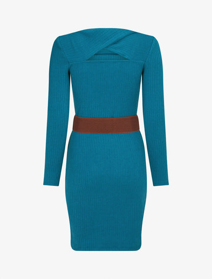 Robe côtelée à dos nouer - Bleu canard - 2