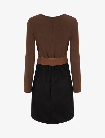 Robe droite bicolore - Marron - 2