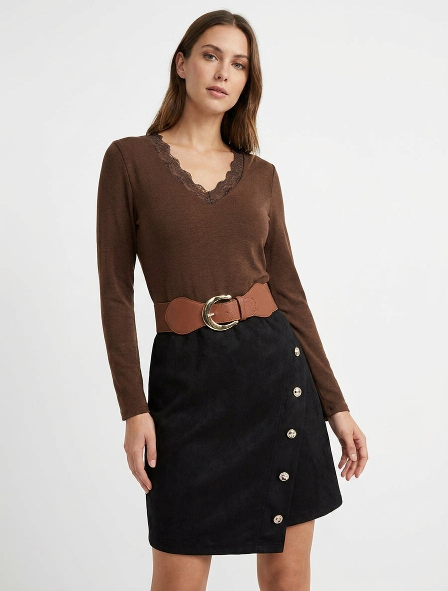 Zweifarbiges gerades Kleid - Braun