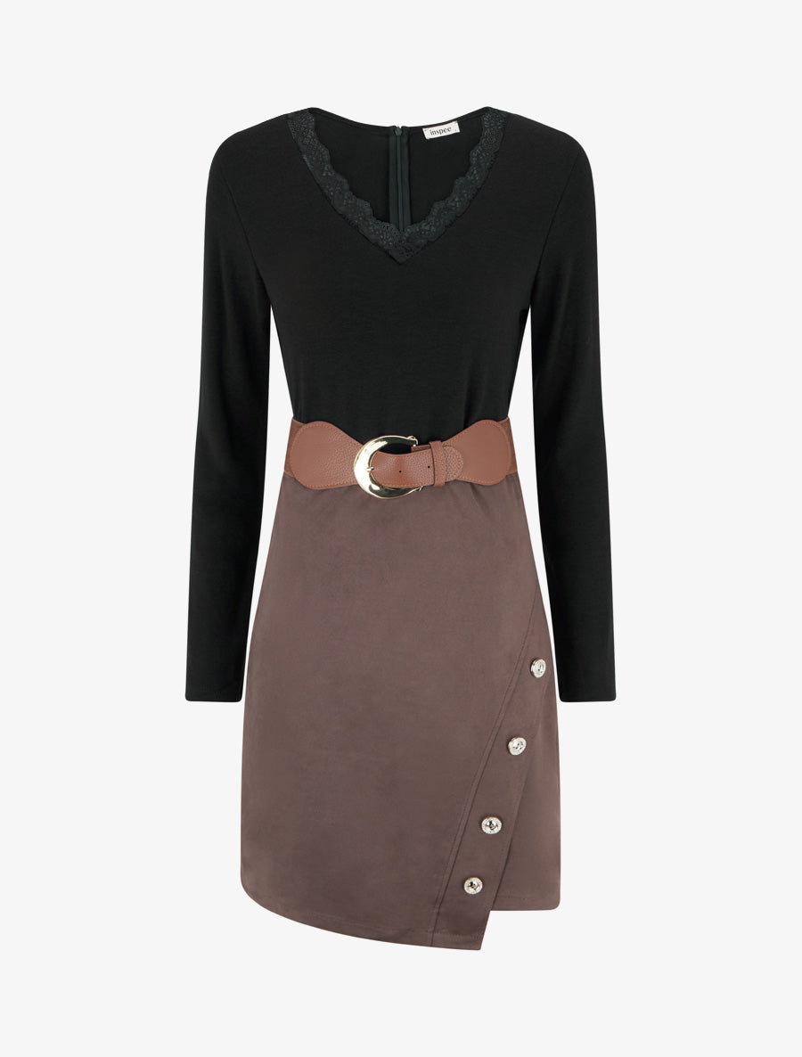 Robe droite bicolore - Noir - 1