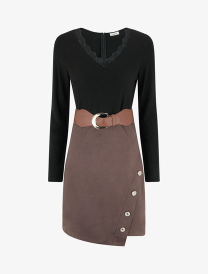 Robe droite bicolore - Noir - 1