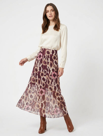 Langer gerader Rock aus Voile mit fantasievollen Kreisprints - Lila