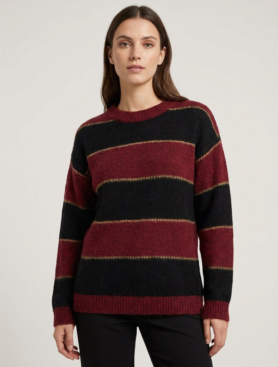 Pullover mit dreifarbigen Streifen aus Mohair-Mischung - Bordeaux